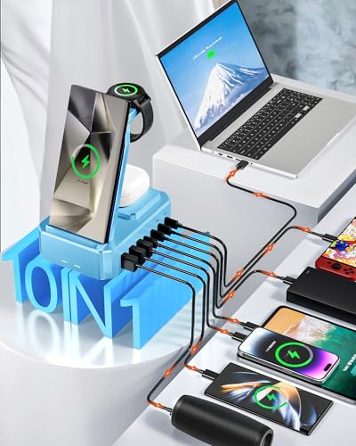 300W Wireless Charger for Samsung,Zutspzss 10 in 1 Wireless Charging Station, 65W USB C Fast Charging Stand for Samsung S25 Ultra/S24/S23/S22/Z Fold,Galaxy Watch Ultra7/6/5,Galaxy Buds,Blue - color: Blue