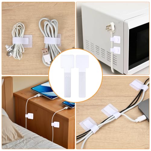 50 Pcs Cable Management Under Desk Wire Clips Under Table Hook and Loop Cable Straps White Adjustable Self-Adhesive Cables Ties Reusable Cord Organizer Holder for Home, Office