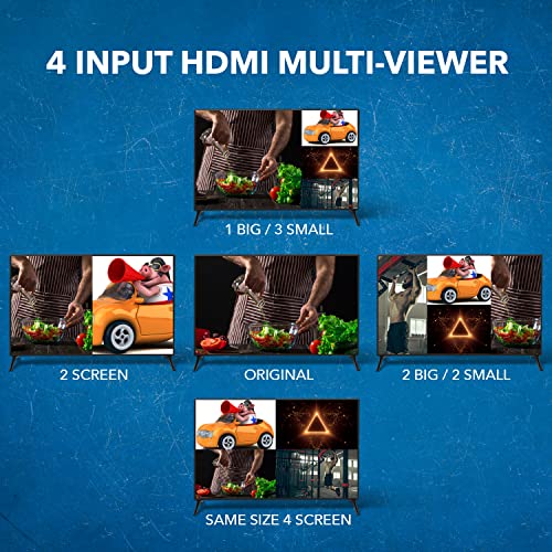 OREI 4x1 Out Quad Screen Multiviewer 1080p 3.5mm/Analog IR Remote HDMI 1.4 | HDMI Multiviewer, HDMI Switcher 4 in 1 Out – 5 Display Modes, VGA Output, LPCM 2.0 Audio, 4.95Gbps Bandwidth - style: 4x1 Multiviewer