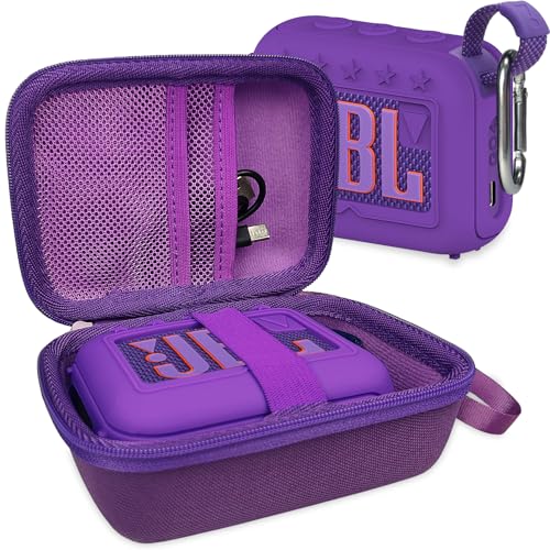 Silicone Cover and Hard Carrying Case for JBL Go 4 Bluetooth Speaker | Protective Holder Carrier for JBL Go 4 Speaker Accessories, Scratch-Resistant and Drop-Proof Cover (Purple) - color: Purple