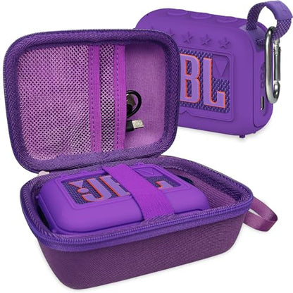 Silicone Cover and Hard Carrying Case for JBL Go 4 Bluetooth Speaker | Protective Holder Carrier for JBL Go 4 Speaker Accessories, Scratch-Resistant and Drop-Proof Cover (Purple) - color: Purple