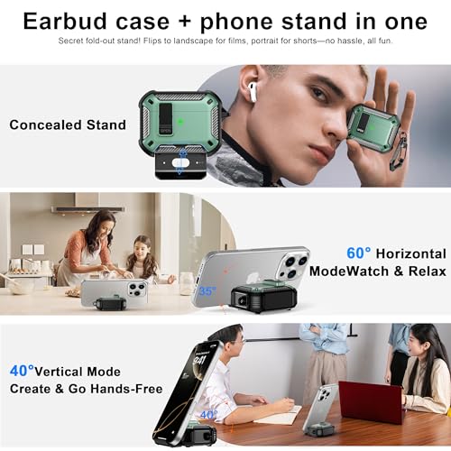 AirPods Pro 3 Case with Safety Lock Phone Stand Magsafe, Green | Compatible with Apple AirPods Pro 3rd Generation Case with Cleaner Kit & Carabiner, Magnetic Lid, Drop-proof - color: FK-Green, size: AirPods Pro 3 Case