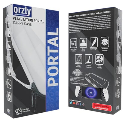 Orzly Carry Case designed for Playstation Portal remote player for PS5 Console holds accessories, Travel and Storage Protection for headset charger and more PINK/GREY - Gift box edition