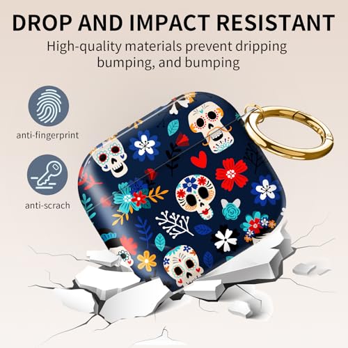 Compatible with AirPods 4th Generation Case 2024, Shockproof Cover with Golden Buckle for Women & Girls, Protective Anti-Drop Design(Colorful Skull) - color: Colorful Skull