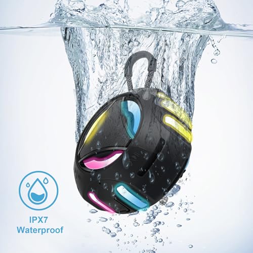 Bluetooth Shower Speaker Waterproof, Portable Bluetooth Speakers Wireless, Outdoor, Floating IPX7, Built-in Mic, 24H Playtime with LED Lights, Loud HD Sound, Powerful Bass, Gifts for Unisex - Black - color: Black
