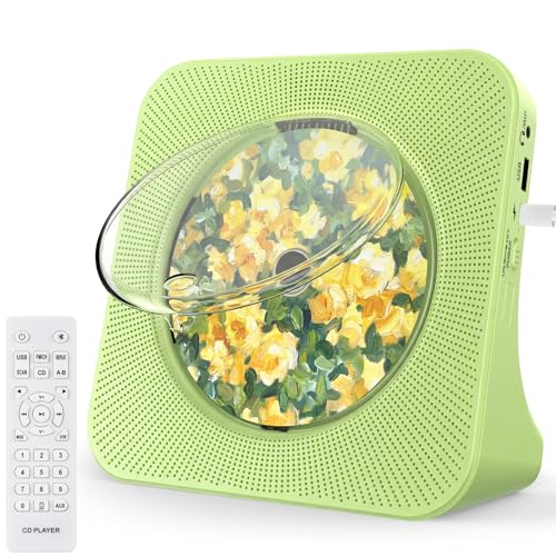 Gueray Portable CD Player with Bluetooth, CD Player with Speaker for Home | Plug-in desktop use,2-way Bluetooth mode, 3W speakers, FM radio, sleep timer, A-B repeat,USB/AUX - color: Green