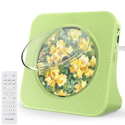 Gueray Portable CD Player with Bluetooth, CD Player with Speaker for Home | Plug-in desktop use,2-way Bluetooth mode, 3W speakers, FM radio, sleep timer, A-B repeat,USB/AUX - color: Green
