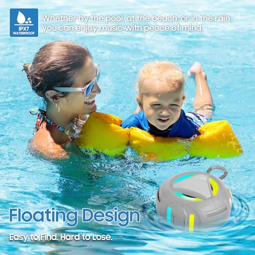 Bluetooth Shower Speake Waterproof，Portable Outdoor Bluetooth Speake with RGB Lights，IPX67 Floating，Built-in Mic，24Hrs Playtime，True Wireless Stereo，Gifts for Teens Boy Girls Women Men - Gray - color: Gray