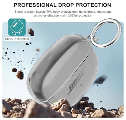 Aircawin for Bose Ultra Open Earbuds Case Clear 2024,Full Protective Shockproof Soft Transparent TPU Cover for Bose Open Ear Wireless Earbud Headphone Accessories with Carabiner and Cleaning Pen-Black - color: Clear Black
