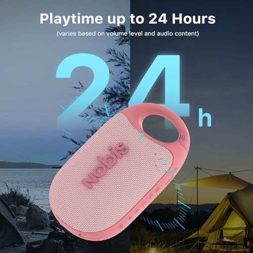 NOBIS Clip Portable Bluetooth Speaker, Up to 24H Playtime, IP68 Waterproof | BT 5.3, HD Sound & Custom EQ Via App, Wireless Stereo Pairing, Built-in Carabiner for Outdoor & Travel - color: Pink