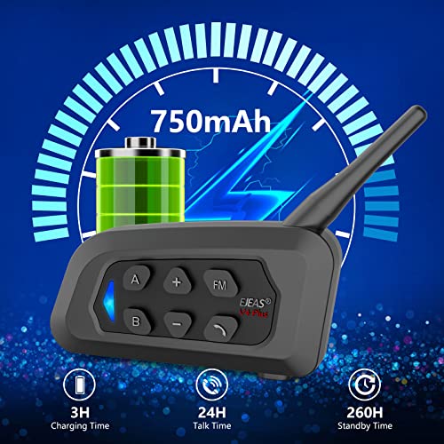EJEAS V4 Plus Helmet Communication System, Motorcycle Bluetooth V5.1 Headset 1500m Helmet Intercom with Noise Reduction/3D Sound/FM Radio/Hands-Free, Ideal for 2 to 4 Riders Group Talking (2PCS) - size: V4-2