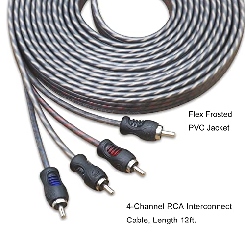 RECOIL RCI412 12ft 4-Channel RCA Audio Cable Twisted Pair Noise Reduction | 100% Oxygen Free Copper - style: 12ft 4-Channel RCA