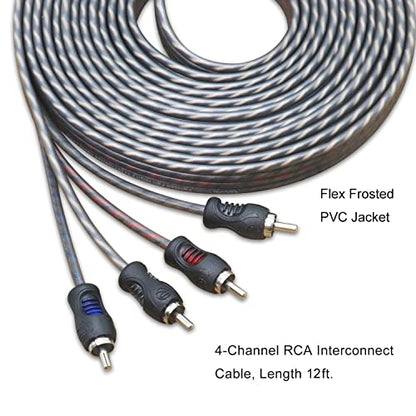 RECOIL RCI412 12ft 4-Channel RCA Audio Cable Twisted Pair Noise Reduction | 100% Oxygen Free Copper - style: 12ft 4-Channel RCA