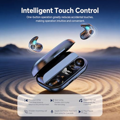 Xmenha Flat Invisible Sleep Wireless Earphone IPX5 Waterproof Thin Invisible Sleep Earbuds for Side Sleepers Sleep Ear Buds Smallest Tiny Small Mini Discreet Earbud for Sleeping Invisible Headphones - color: Black