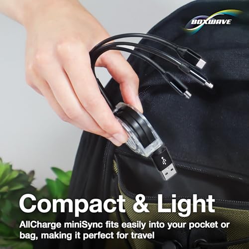 BoxWave Cable Compatible with Audio-Technica ATR2100x-USB - AllCharge miniSync, Retractable, Portable USB Cable - Jet Black