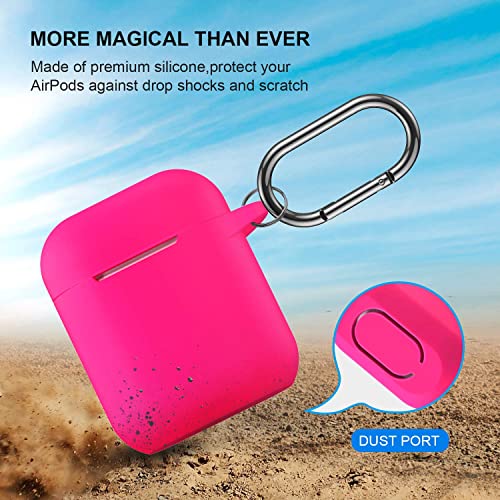 Compatible with AirPods Case Cover, Full Protective Silicone Skin Dust-Proof Designed for Apple AirPods 1st 2nd Generation with Keychain, Front LED Visible, Hot Pink - color: C-Hot Pink
