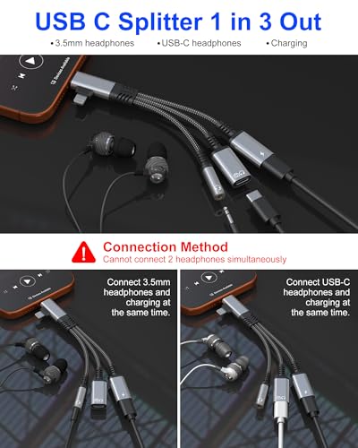 USBC Splitter 1 in 2 Out for USB C Headphone Charging and Data - Lightning & Type C to 3.5mm Audio + USB-C Headphone/Power/Data Transfer/Call Adapter, for Digital USB-C Headphones Only