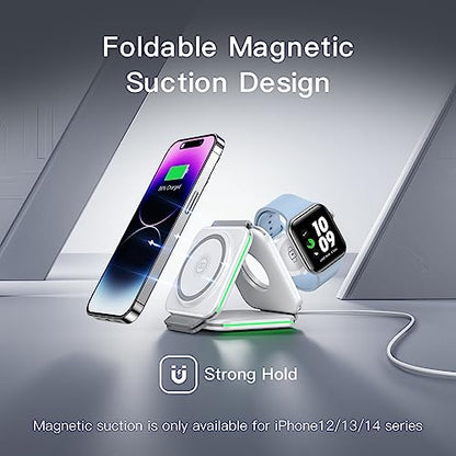 3 in 1 Charging Station for Apple,Wireless Charger Pad for iPhone 17/16e/16/15/14/13/12/Pro/Max/Mini,Magnetic Foldable Charger for AirPods 2/3/4/Pro/Pro 2/Pro 3 & for iWatch Series