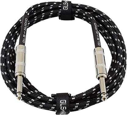 Instrument Cable - 1/4 Inch TS to 1/4 Inch Instrument Cable for Bass/Electric Guitar- Black/Grey Braided Tweed, 6ft - color: Black/Grey, size: 6ft