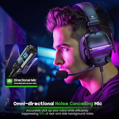 WESEARY Wired Gaming Headset for Xbox, PS5, PS4, Switch, PC, Mobile, Surround Sound Gaming Headphones with ENC Noise-Canceling Mic, 50mm Drivers, Soft Memory Foam Earcups, Comfortable Durable Design