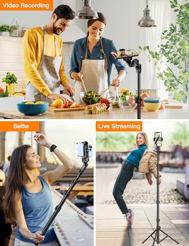 Phone Tripod, 86" Tall Tripod for iPhone with Flexible Gooseneck & Remote, Portable Aluminum Cellphone Stand for Selfies, Video Recording,Travel, Compatible with iPhone Android - size: 86 inch