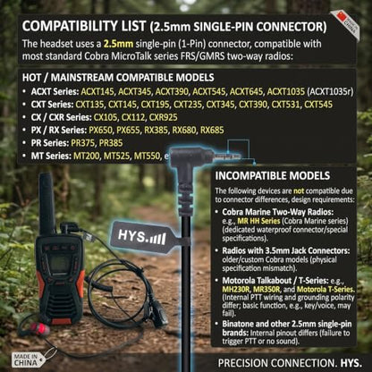 HYS G Shape Ear Hook Walkie Talkie Earpiece for Cobra CXT195 CX112 Radio | for Cobra MicroTalk FRS Radios with 2.5mm Jack CX112 CXT195 ACXT1035 ACXT545 PX655 RX385 RX685,for Secure Contact&Durability - size: 6pcs-right-angle 2.5mm plugs