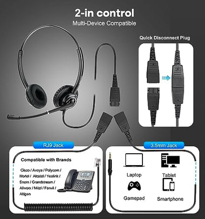 MAIRDI Phone Headset with Microphone Noise Canceling, RJ9 Headset for Landline Deskphone Call Center, Office Headset for Yealink