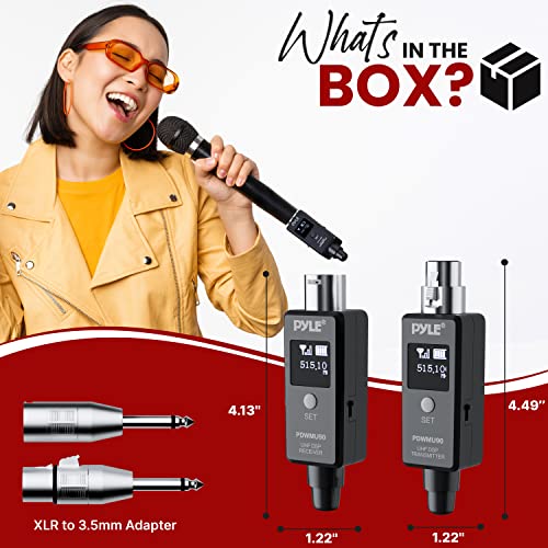 Pyle Multifunctional UHF Wireless XLR Adapter System,Transmitter And Receiver For Dynamic Microphones And Music Sources,48k Frequency Signal Transmission,USB Recharge Capable,90 Feet Range,Dark Gray