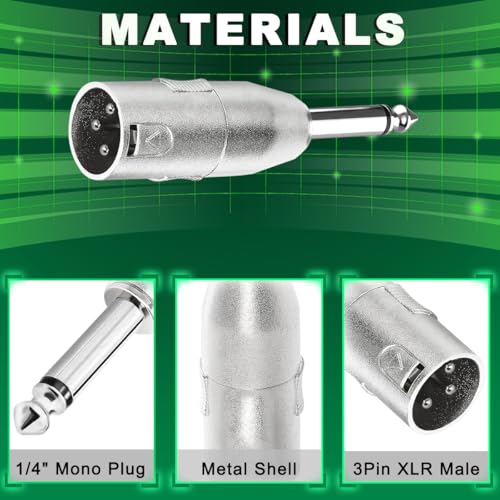 3PCS 1/4 Inch TS Mono Male to XLR Male Adapter Unbalanced Quarter Inch 6.35mm Plug Nickel Zinc Alloy Round with Cable Tie, for Microphone Amplifier Speaker Mixing Console - color: TS to XLR