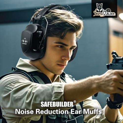 SAFEBUILDER Ear Muffs Noise Reduction SNR 33dB Adjustable Lightweight Safety Earmuffs Sound Proof Noise Cancelling ANSI - color: 1-black