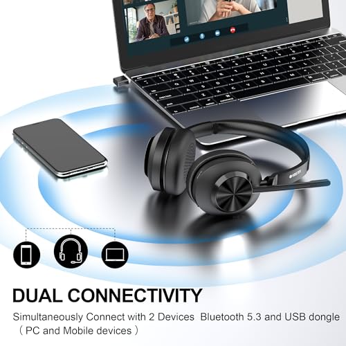Voistek Wireless Headset with Mic for Work,Bluetooth Headphones for PC | Noise Cancelling Mic,USB Dongle & Mute Button,50H Battery Compatible with Laptop,Teams Zoom,Call Centre,Home Office