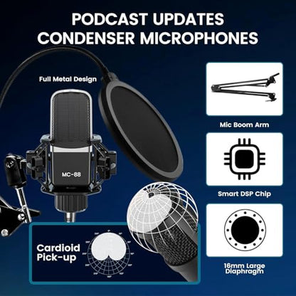 ALSO GO Podcast Equipment Bundle for 2, P99 Recording Studio Equipment | Podcast Microphone Bundle with Voice Changer, Audio Interface for Podcasting, Recording, Streaming, Gaming, Tiktok, Youtube - size: 2x Microphone