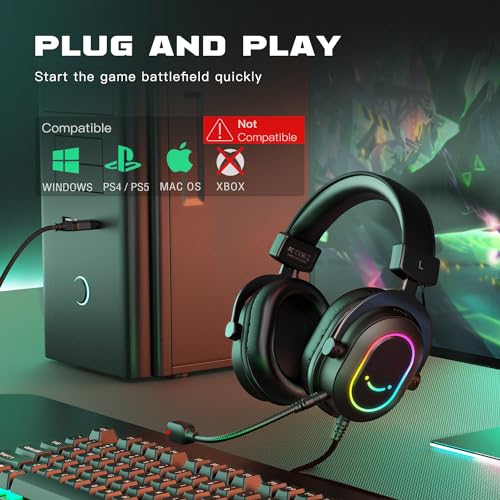 FIFINE PC Microphone USB Headset, Gaming Streaming Bundle for Laptop, Desktop, PS4, PS5, Condenser Mic with RGB Control, Headphone Jack, Headset with 7.1 Surround Sound (A8+H6)
