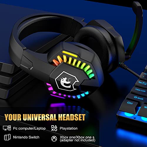 Wired Gaming Keyboard and Mouse Headset Combo,Rainbow LED Backlit Wired Keyboard,Over Ear Headphone with Mic,Rainbow Backlit Gaming Mice,Mouse Pad,for PC,Laptop,Mac,PS4,Xbox(Black) - color: Black