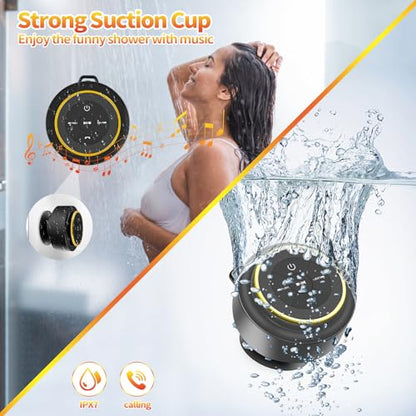 Bluetooth Shower Speaker with Carabiner, Portable Bluetooth Speakers with Suction Cup, IP67 Waterproof, Wireless, Floating, for Camping Beach Travel, Gift for Men, Women - color: Gold