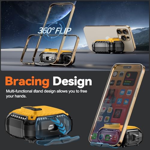 Safety Lock Case for Samsung Galaxy Buds3 FE/Pro/3 (Yellow) | Compatible with MagSafe, Carbon fibre texture Design,with Phone Stand& Cleaning kit,Keychain, - color: A-b-Yellow