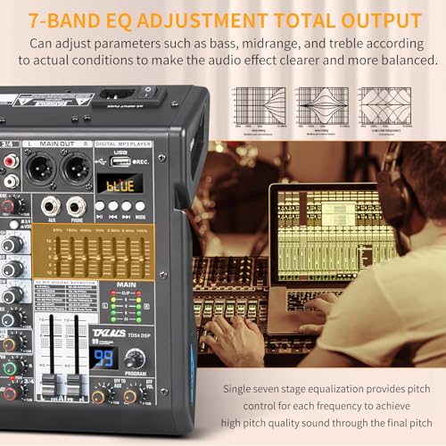 4 Channel Audio Mixer for Home Audio, Sound Mixer Board with USB Interface, 99 DSP Effects, 48V Phantom Power, XLR Inputs for Karaoke, Recording