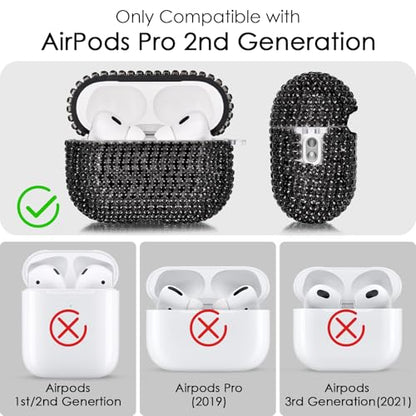 VISOOM Bling Airpods Pro 2nd Generation Case - AirPods Pro 2 Case Cover with Lanyard Women 2024 Crystal iPod Pro 2 Wireless Charging Case Keychain for Apple Airpod Gen Pro 2 (Black) - color: J-Black, size: Airpod Pro 1/2(19/22/23)