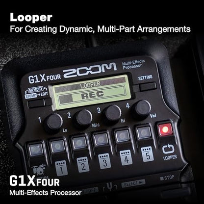 Zoom G1X Four Guitar Multi-Effects Processor with Expression Pedal | 70+ Effects, Amp Modeling, Looper, 68 Rhythm Patterns, Tuner, Battery Powered - size: Processor Pedal, style: G1X FOUR