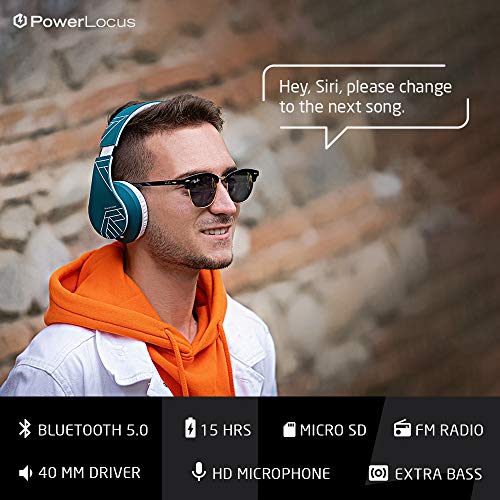 PowerLocus Bluetooth Over-Ear Headphones, Wireless Stereo Foldable Headphones Wireless and Wired Headsets with Built-in Mic, Micro SD/TF, FM for iPhone/Samsung/iPad/PC (Blue/White) - color: Blue/White