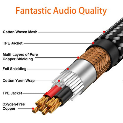 Tisino 1/4" Male to 1/8" Female Headphone Adapter Extension Cable, 10FT/3m | 1/4 to 1/8 Stereo Audio Jack Cable for Guitar Amp/Keyboard/Speaker/Home Theater/Mixing Console, OFC Shielded TRS Cord - size: 10 feet