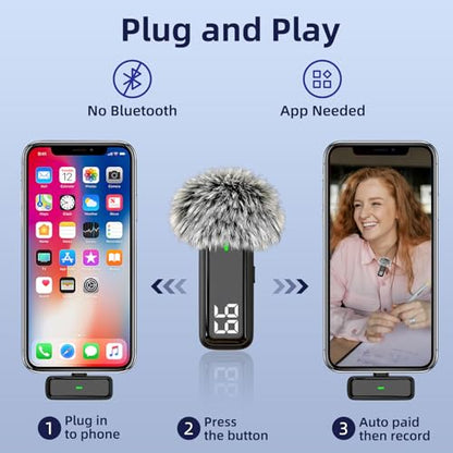 NPTCL 2 in 1 Wireless Lavalier Lapel Microphone for iPhone iPad Android