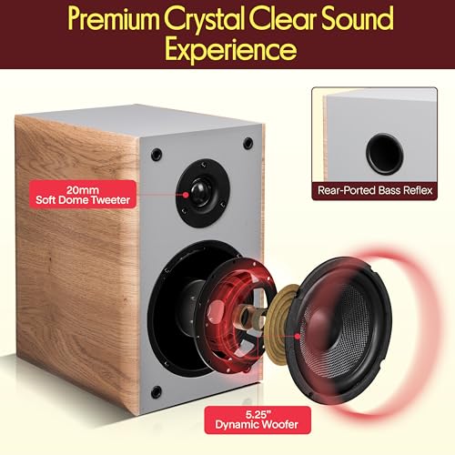 Pyle 5.25" Home Audio Speakers, 2-Way Passive Bookshelf, 200W Max Power, 1" Silk Dome Tweeter, Composite Woofer, Gold Plated 5 Way Binding Post, Rubber Surrounds, Beautiful Wood Grain Finish - Pair - color: Farmhouse Wood, size: 5.25 inch
