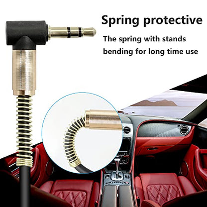 GELRHONR 3.5mm Audio Coiled Cable, Right Angle 3.5mm Male to Male Stereo TRS Cable for Car Stereo, Smartphone, Tablet, MP3 Player (Black)