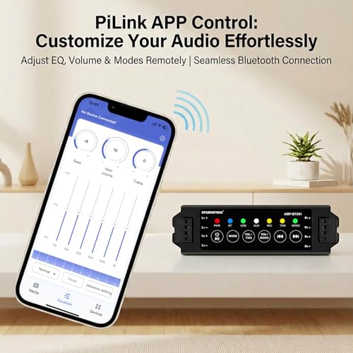 STUDIOFINIX 4-Channel Mini Amplifier with Wireless App & Infrared Remote Control, Bluetooth 5.0, USB/MIC/AUX/TWS Inputs and Power-Off Memory for Ceiling/Wall/Bookshelf/Garage