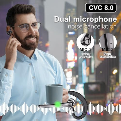 Bluetooth Headset,Wireless Bluetooth Earpiece with 800mAh Charging Case 80 Hours Talking Time Built-in CVC8.0 Dual-Mic Active Noise Cancelling V5.1 Hands-Free Headphones for Trucker/Office (C1, Black)