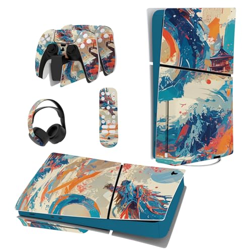 PlayVital Full Set Skin Sticker for ps5 Slim Console Disc Edition (The New Smaller Design), Vinyl Skin Decal Cover for ps5 Controller & Headset & Charging Station - Dragon's Elysium - color: Dragon's Elysium