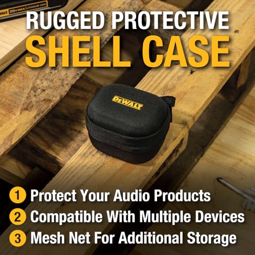 DEWALT Heavy Duty Protective Headphone Case for TWS Earbuds & Mini Speaker | Compact Lightweight w/EVA Headphone Case Hard Shell, Shockproof, Water-Resistant, Soft Interior & Accessory Mesh