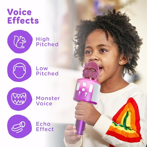 Move2Play, Kids Karaoke Microphone | Includes Pre-Loaded Songs & Bluetooth | Kids Birthday Party Gift | Toy for All Ages 2, 3, 4, 5, 6+ Year Old Girls, Boys & Toddlers - color: Pink/Purple