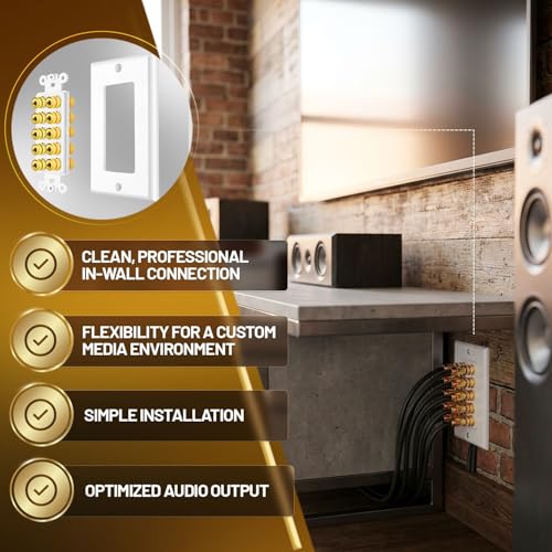 TNP Speaker Wall Plate for 1 Speaker, Banana Plug, Single Gang, White | Speaker Wire Wall Outlet with Gold-Plated Binding Posts for Spades or Bare Wire; for Home Theater and Surround Sound Setups - size: 5-Speaker